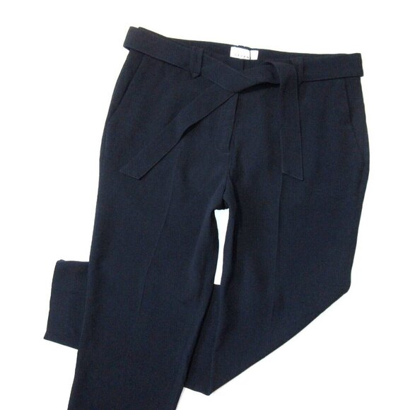 NWT Sezane Havy in Marine Navy Satin Back Crepe Belted Taper Ankle Pants 38 / 6 - Picture 2 of 6